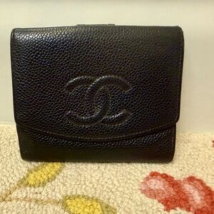 CHANEL Vintage Chanel Caviar Leather Timeless CC Flap Wallet Black